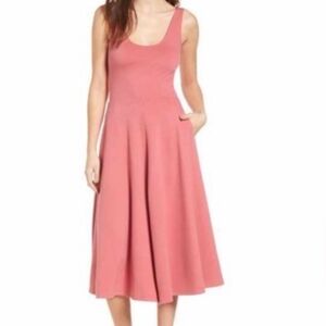 Leith Pink Stretch Knit Midi Dress Sz S